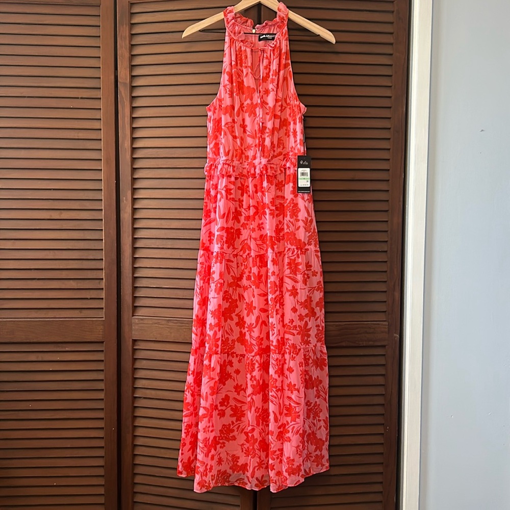 Karl Lagerfeld Floral-print Chiffon Ruffled Tie-neck Halter Dress